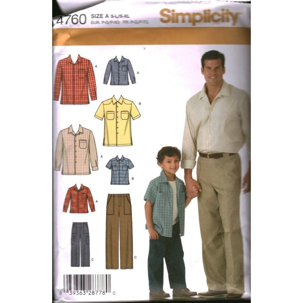 Simplicity‎ 4760 Mens Boys Shirt and Pants Sewing Pattern Size S-XL cut
